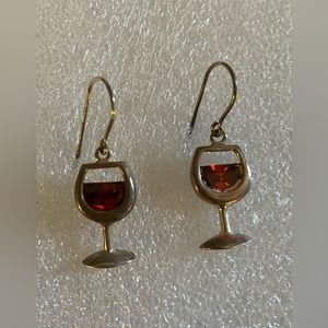 Vintage sterling red crystal wine glass earrings.?